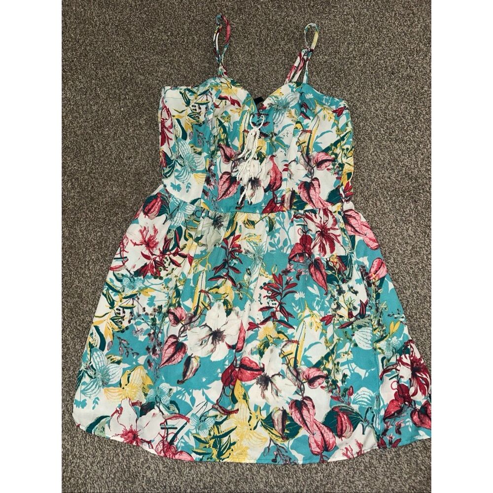 Bebop Floral Tie Front Mini Dress XL Boho Cottagecore Summer Sundress - Picture 4 of 4